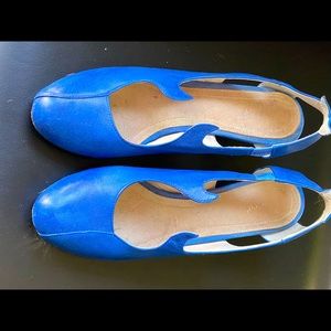 Blue leather heels